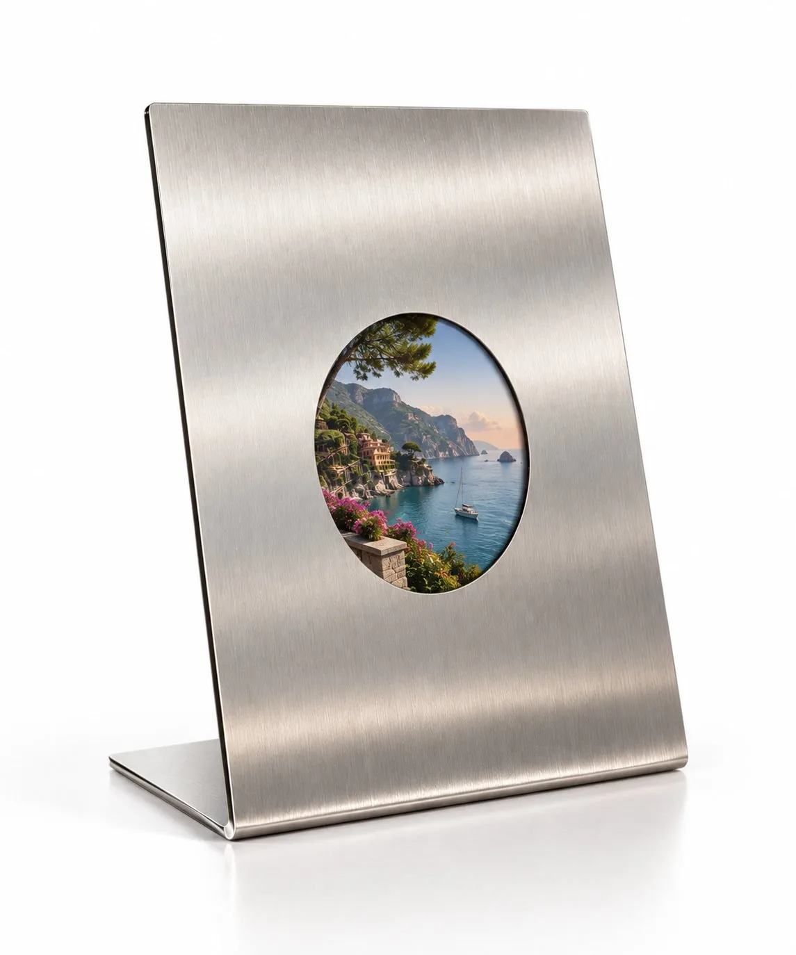 Avera | Paslanmaz Çelik Masaüstü Fotoğraf Çerçevesi – 15x18 cm Fırçalanmış Metal Yuvarlak Fotoğraf Alanlı Modern Dekoratif Çerçeve — görsel 1