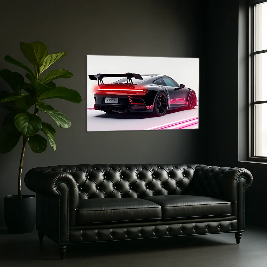 Siyah GT Spor Araba UV Baskı Neon Duvar Dekoru | Pleksi Işıklı Duvar Tablosu | Modern Ev ve Ofis Dekoru — görsel 6
