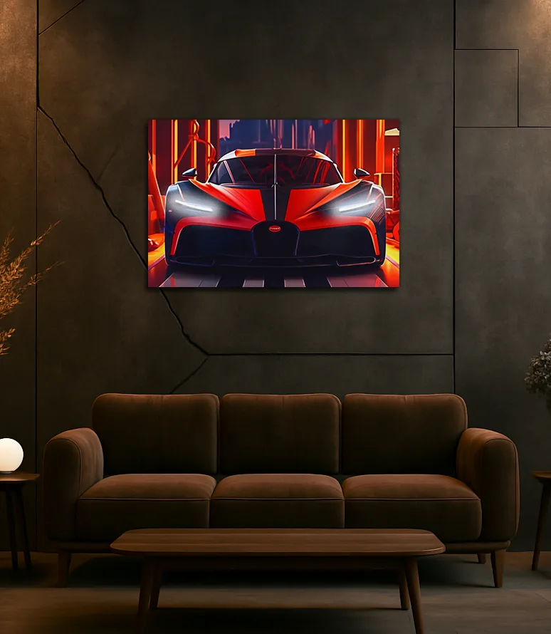Kırmızı Bugatti Tarzı UV Baskı Neon Duvar Dekoru | Pleksi Işıklı Süper Araba Tablo | Gamer Room Duvar Sanatı — görsel 5
