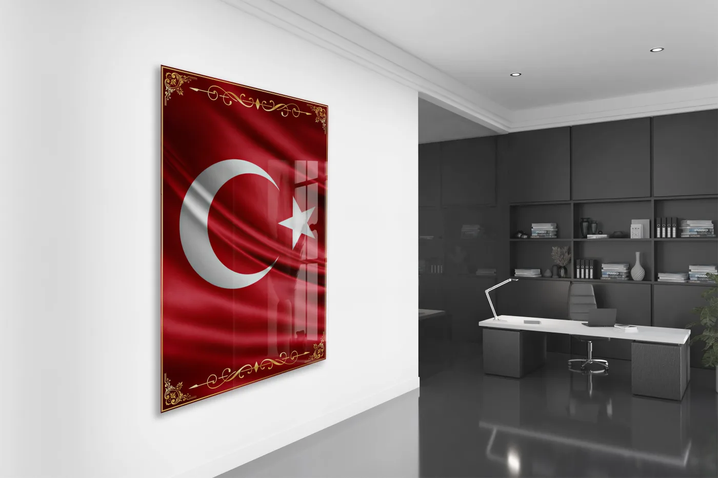 Türk Bayrağı Cam Tablo | Dalgalanan Bayrak Tasarımlı 4 mm Temperli UV Baskılı Duvar Dekoru  -PeonyAta1309 — görsel 4