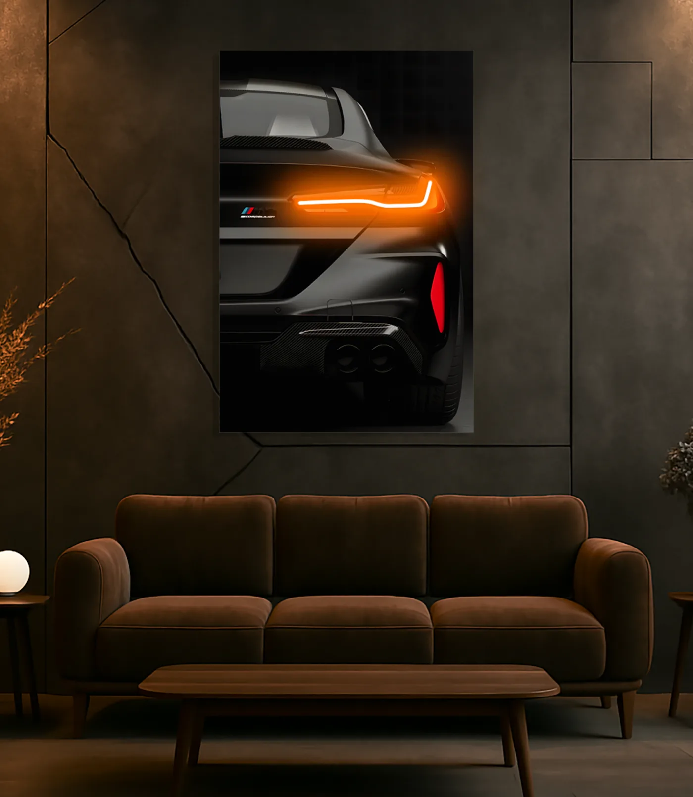 Siyah Spor Otomobil UV Baskı Neon Duvar Dekoru | LED Işıklı Pleksi Tablo | Modern Lüks Araba Duvar Sanatı — görsel 1