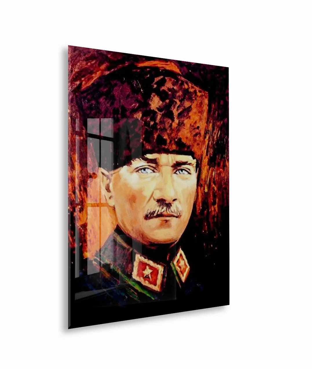 Kalpaklı Mustafa Kemal Atatürk Cam Tablo | Sanatsal UV Baskılı Temperli Cam -PeonyAta1334 — görsel 1