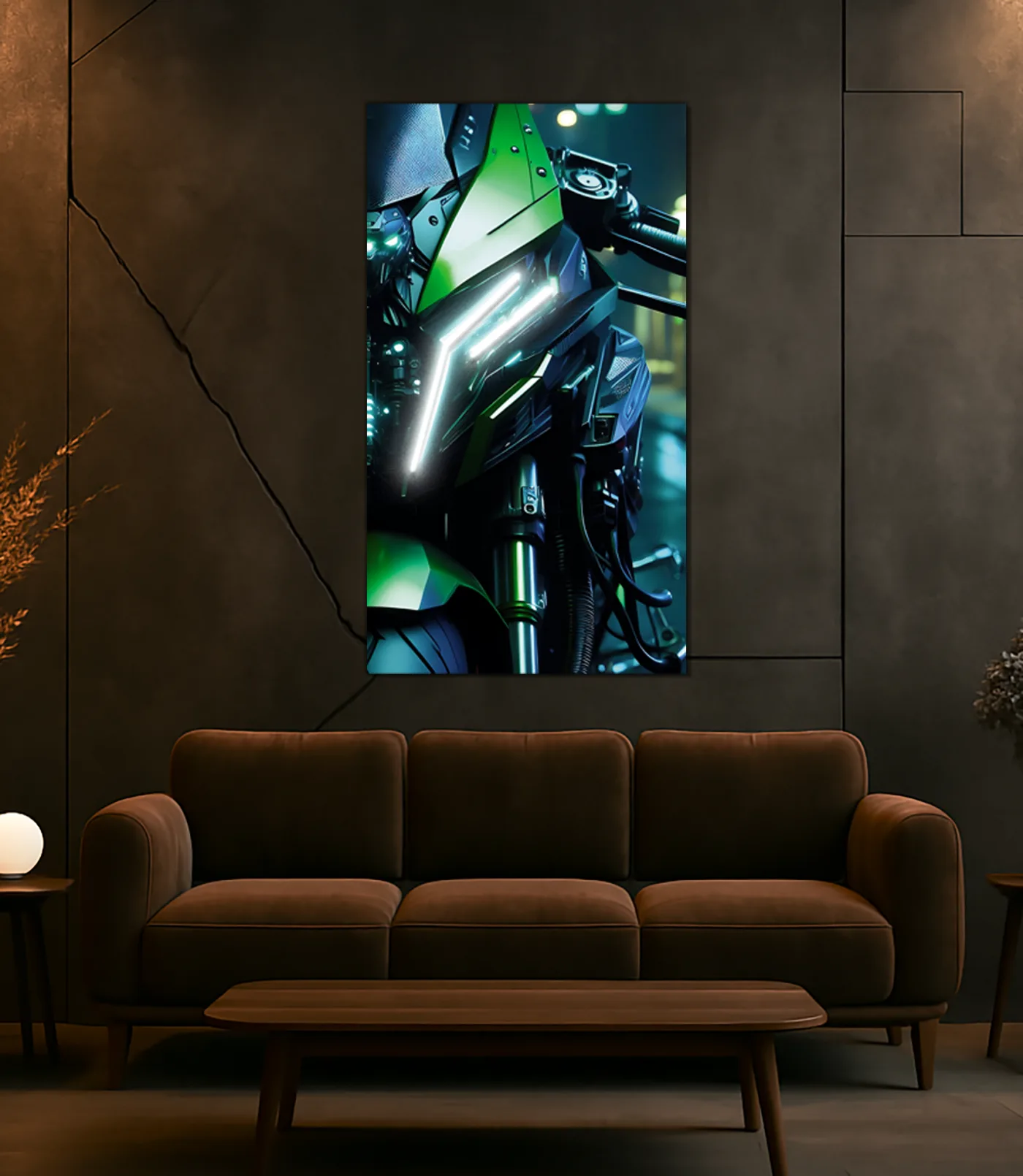 Motosiklet UV Baskı Neon Duvar Dekoru | Pleksi Üzeri LED Işıklı Tablo | Modern Motor Duvar Sanatı — görsel 2