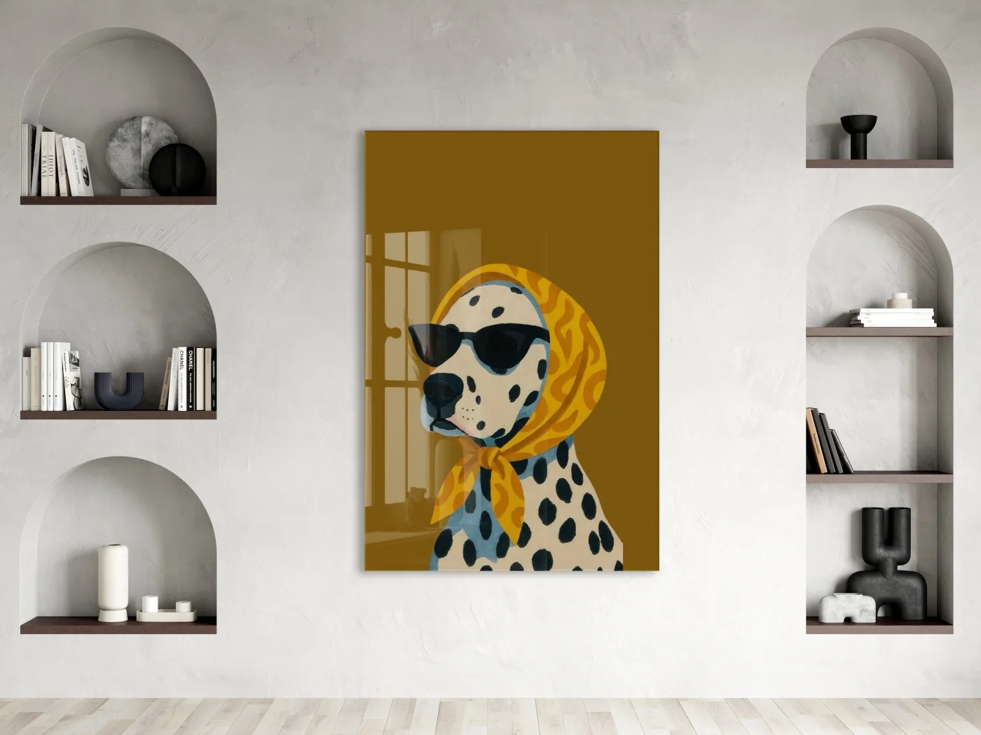 Retro Stil Köpek Tablosu – Hardal Zeminli Dekoratif Baskı - Peony126 — görsel 3