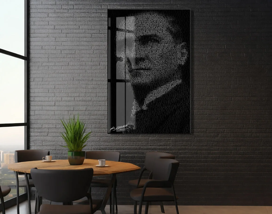 Atatürk Silüet Cam Baskı Tablo | Nutuk Metinli Siyah Beyaz Modern Duvar Dekoru, 4mm Temperli Cam, Yüksek Çözünürlüklü UV Baskı PeonyAta045 — görsel 4