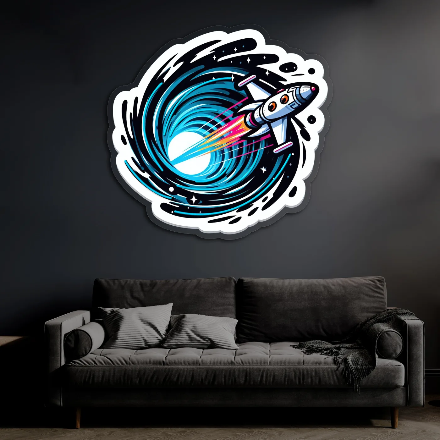 Roket Temalı Neon Duvar Dekoru | Uzay ve Astronot Konseptli LED Tablo | Pleksi UV Baskı Işıklı Duvar Sanatı — görsel 1