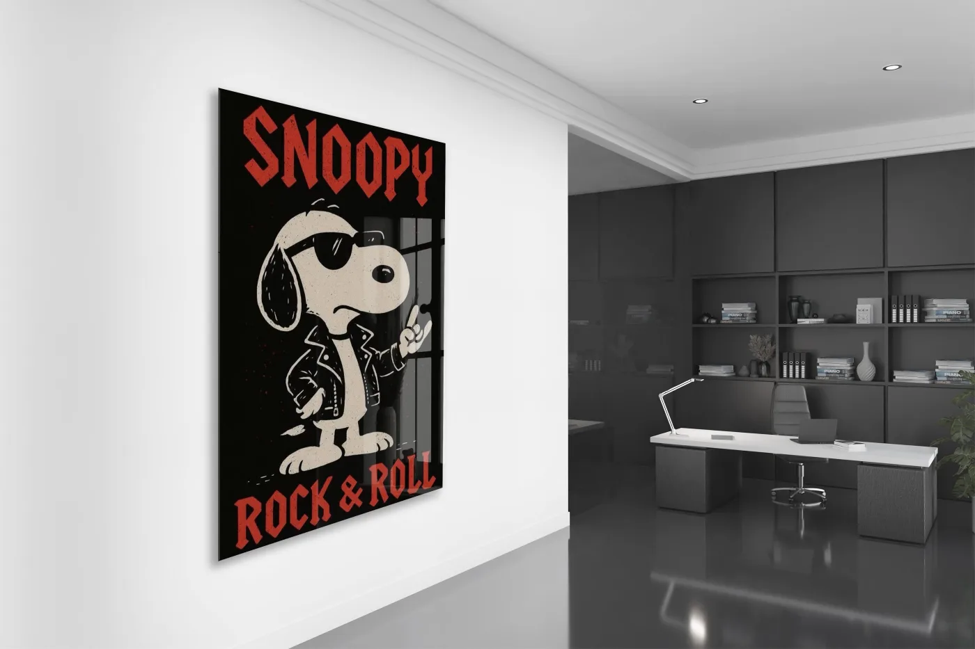 Snoopy Rock & Roll Tasarım Cam Tablo – Genç Odası Duvar Dekoru - Peony108 — görsel 5