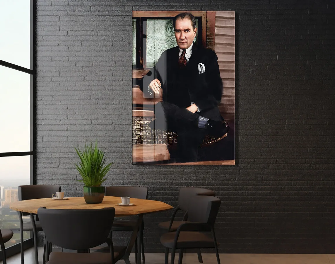 Atatürk Cam Tablo – Lider Portresi, 4 mm Temperli Cam Üzerine Prestijli Duvar Dekoru -PeonyAta1025 — görsel 6