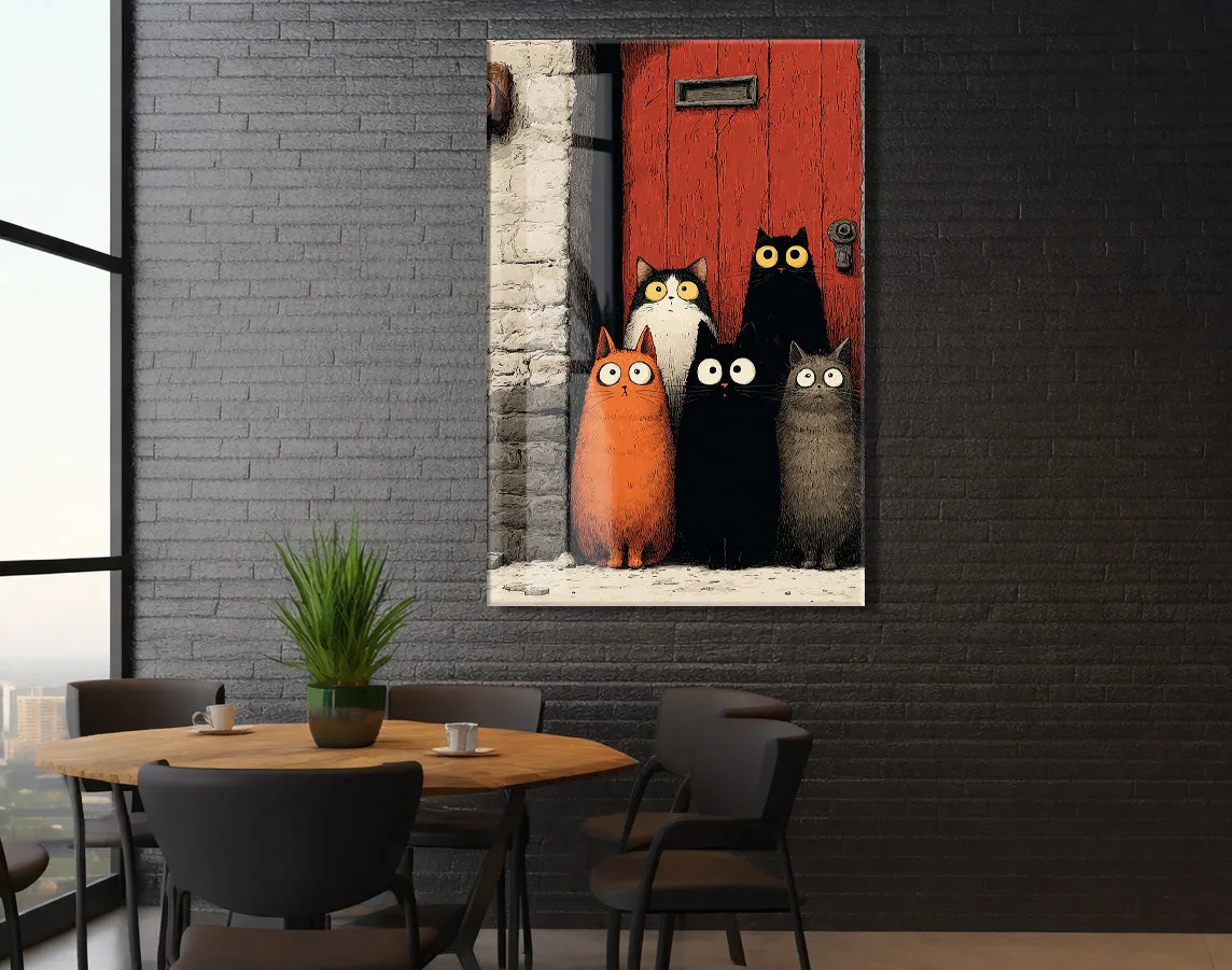 Şaşkın Bakışlı Kediler – Modern ve Minimal İllüstrasyon Cam Tablo- Peony130 — görsel 6