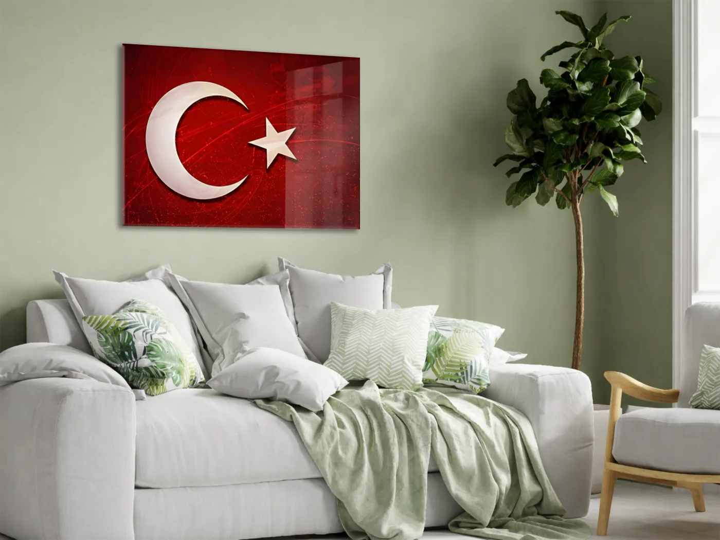 Ay Yıldız Türk Bayrağı Cam Tablo | 4 mm Temperli UV Baskılı Modern Duvar Dekoru -PeonyAta1314 — görsel 3