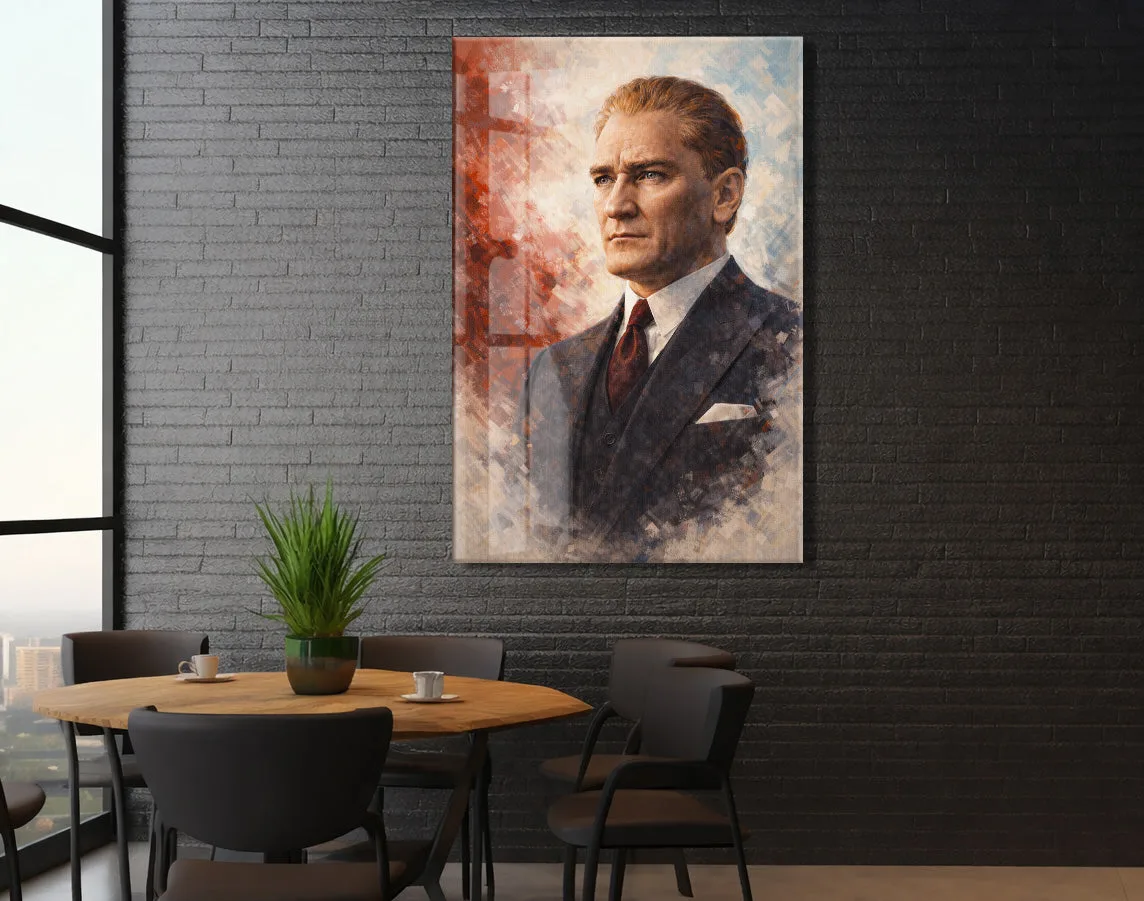 Atatürk Portresi Cam Baskı Tablo | Modern Sanatsal Stil, 4mm Temperli Cam, Yüksek Çözünürlüklü UV Baskı, Ofis ve Salon Duvar Dekoru PeonyAta039 — görsel 5