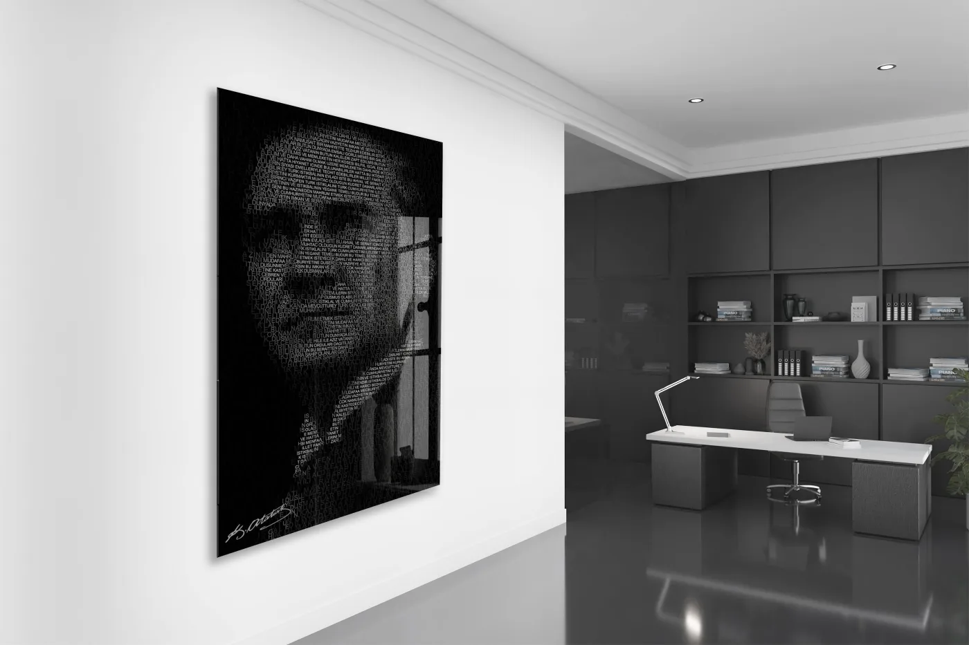 Atatürk Silüet Cam Baskı Tablo | Nutuk Metinli Siyah Beyaz Modern Duvar Dekoru, 4mm Temperli Cam, Yüksek Çözünürlüklü UV Baskı PeonyAta045 — görsel 5