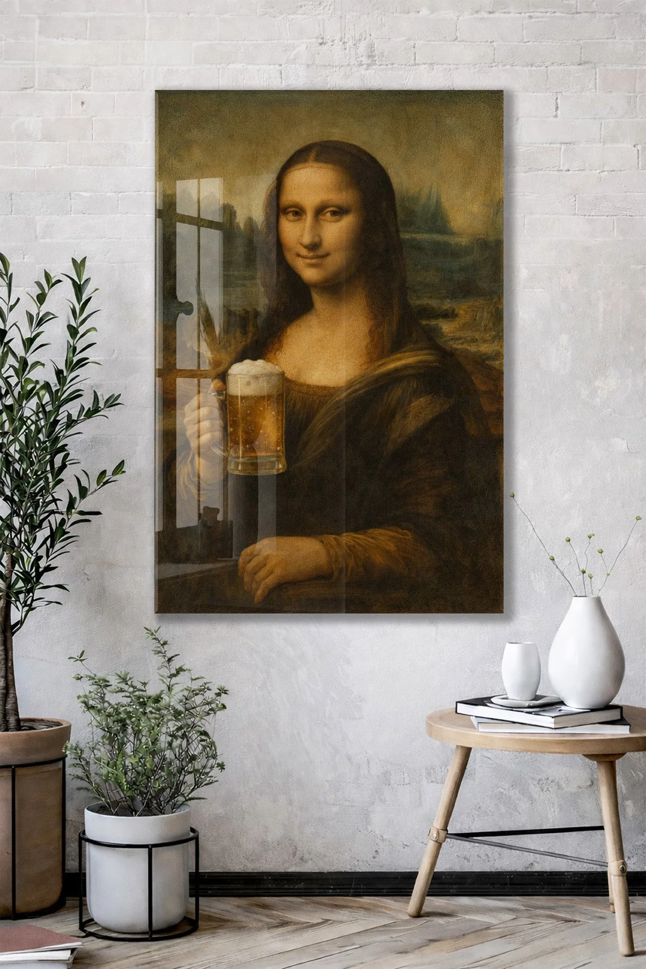 Bar Köşesine Özel Mizahi Cam Tablo – Klasik Sanat Modern Dokunuş - Peony092 — görsel 2