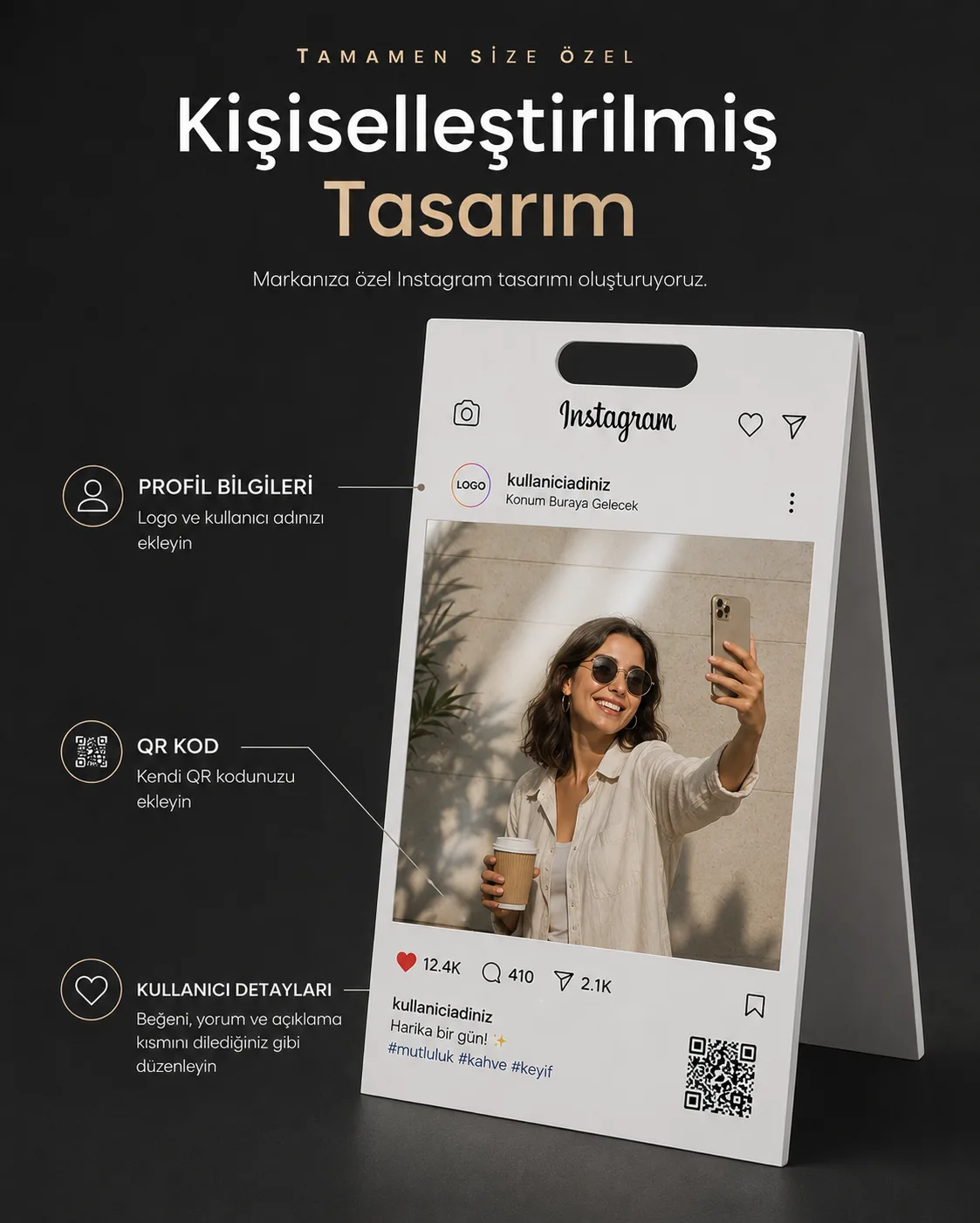 Instagram A Tabela - QR Kodlu Kişiye Özel İşletme Karşılama Tabelası — görsel 4