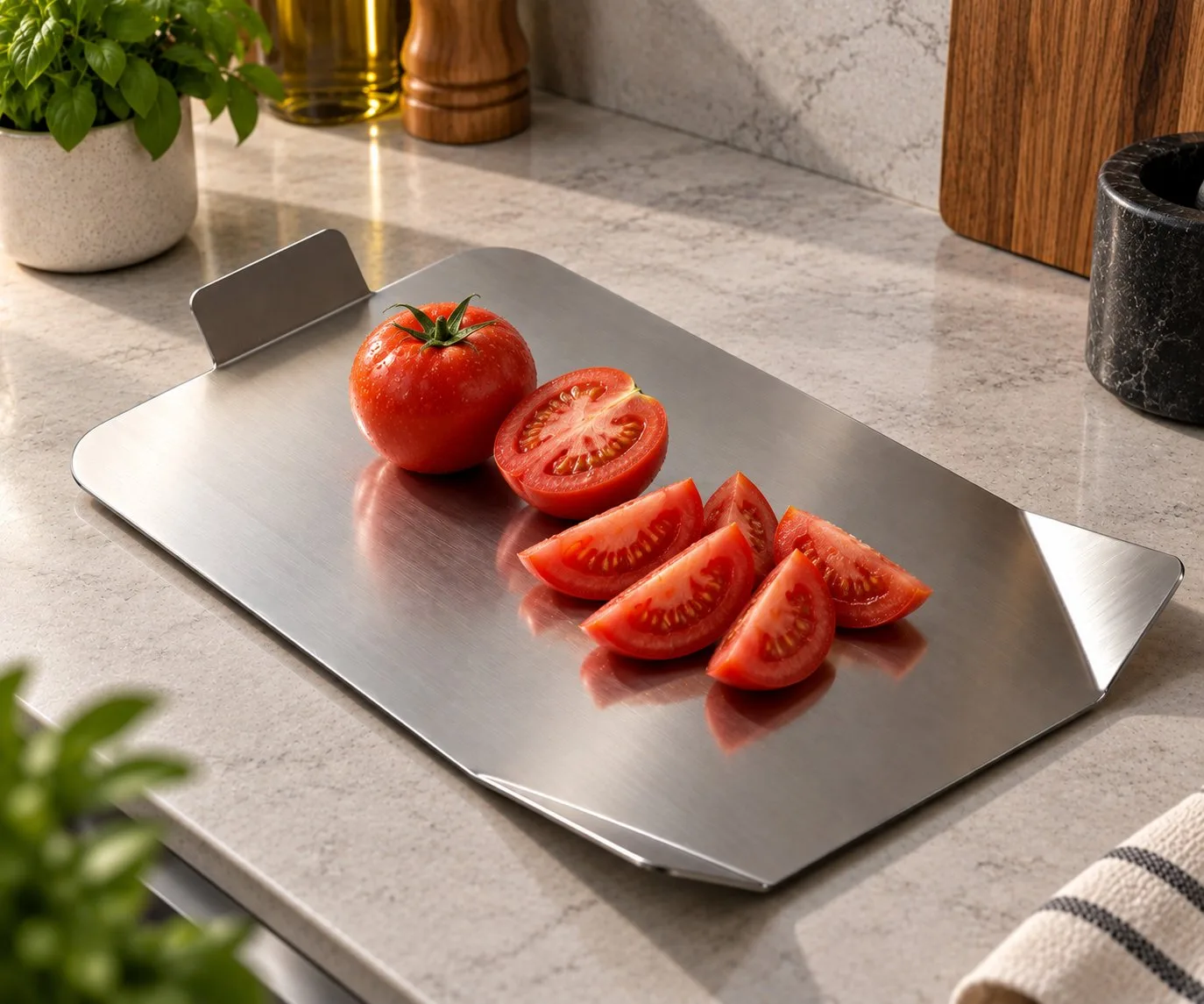 Culina | Paslanmaz Çelik Kesme Tahtası – 27x38 cm Hijyenik Metal Mutfak Doğrama ve Hazırlık Tahtası — görsel 5