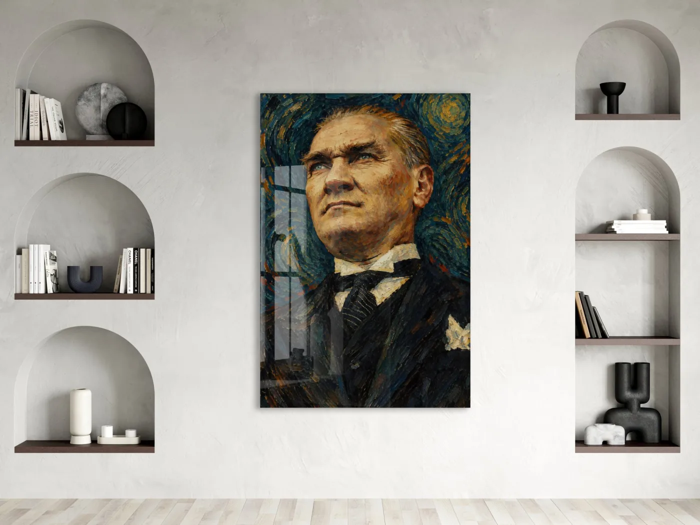 Yağlı Boya Görünümlü Atatürk Cam Tablo – Sanatsal Mustafa Kemal Atatürk Portresi-PeonyAta1346 — görsel 3