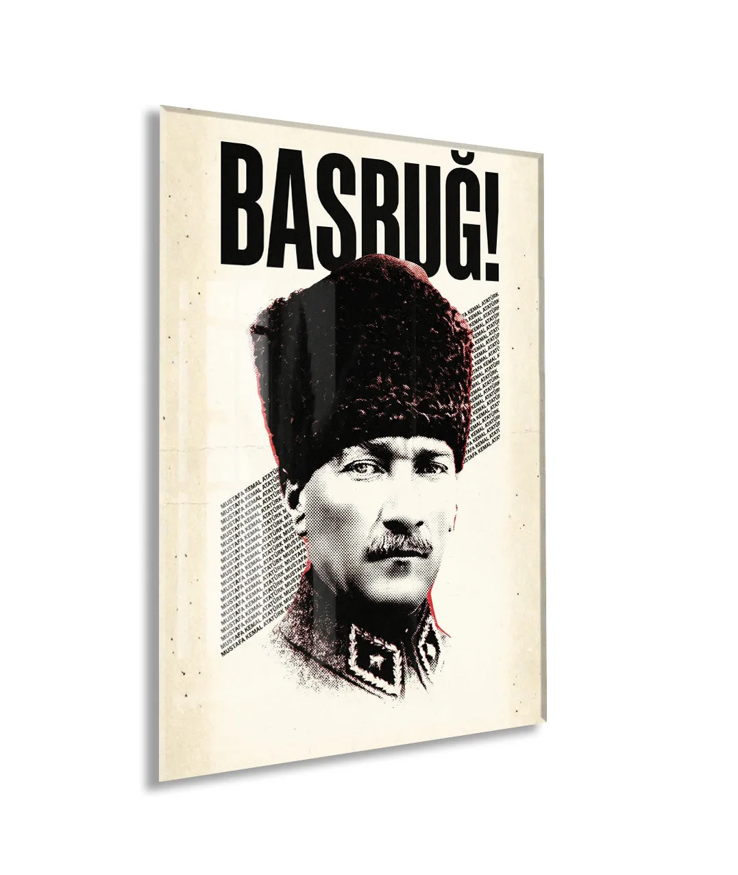 Başbuğ Mustafa Kemal Atatürk Cam Tablo – Modern Tipografik Atatürk Portre Duvar Dekoru -PeonyAta070 — görsel 1