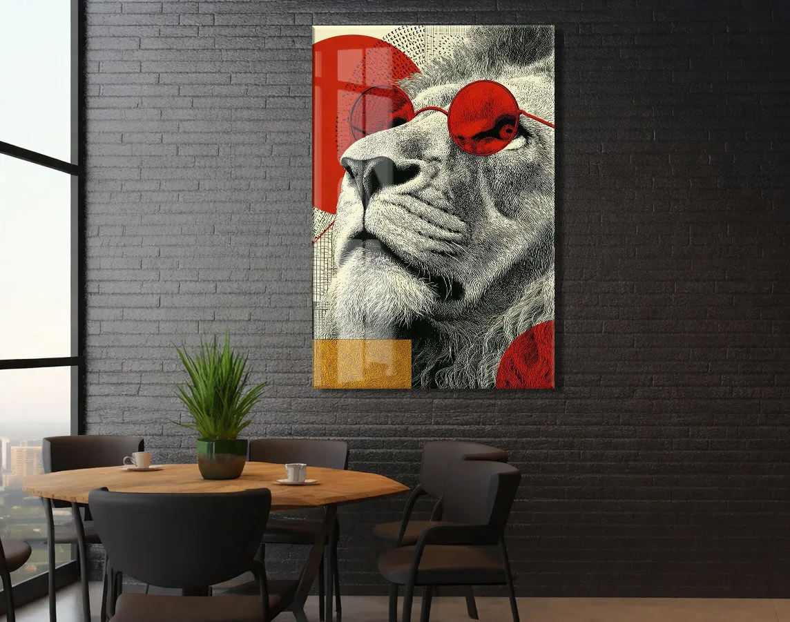 Lider Ruhlu Aslan Cam Tablo – Kırmızı Detaylı Modern Pop Art Duvar Dekoru - Peony080 — görsel 6