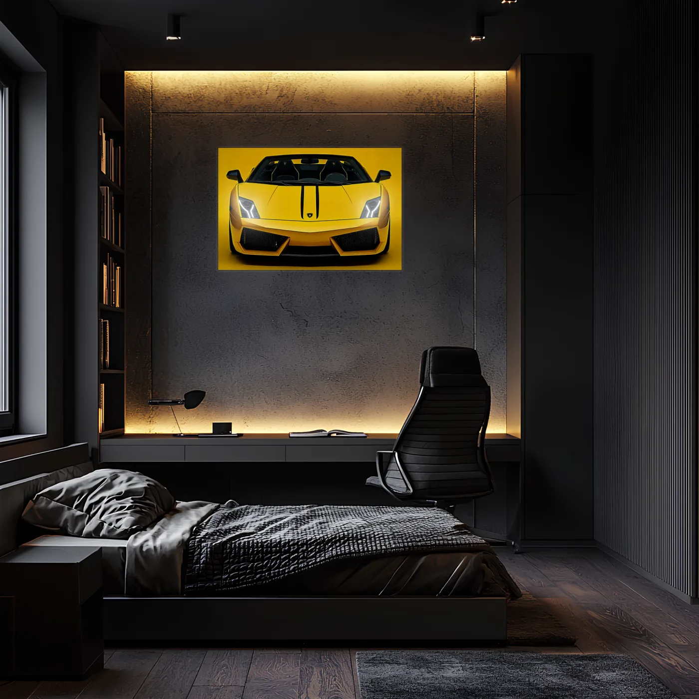 Sarı Lamborghini Tarzı UV Baskı Neon Duvar Dekoru | Pleksi Işıklı Spor Araba Tablo | Gamer Room Duvar Sanatı — görsel 1