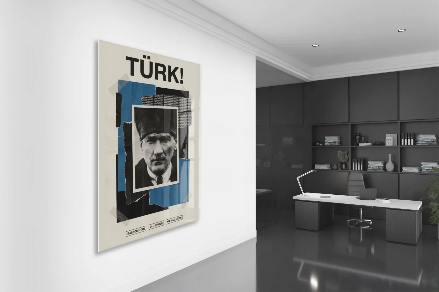 Mustafa Kemal Atatürk Türk! Başkomutan Cam Tablo – Modern Kolaj Tasarım Atatürk Duvar Dekoru -PeonyAta074 — görsel 5