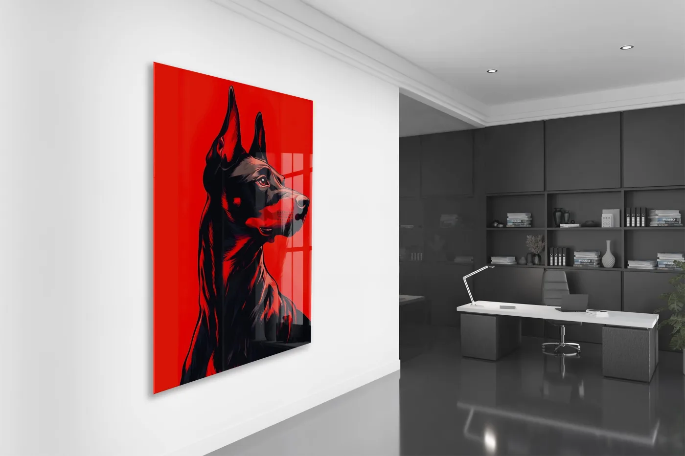 Doberman Portre – Kırmızı Arka Plan Modern Duvar Tablosu - Peony139 — görsel 5