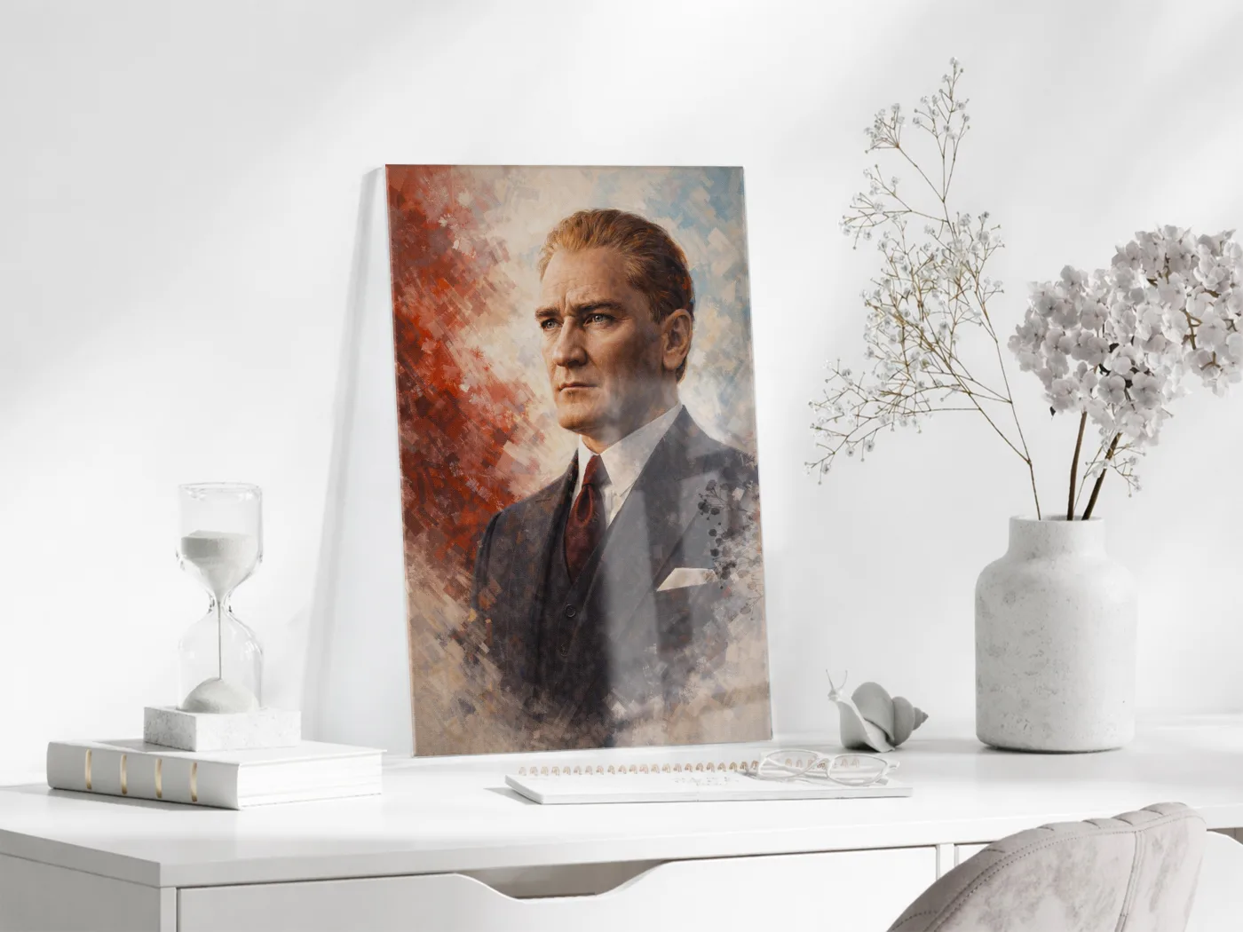Atatürk Portresi Cam Baskı Tablo | Modern Sanatsal Stil, 4mm Temperli Cam, Yüksek Çözünürlüklü UV Baskı, Ofis ve Salon Duvar Dekoru PeonyAta039 — görsel 3