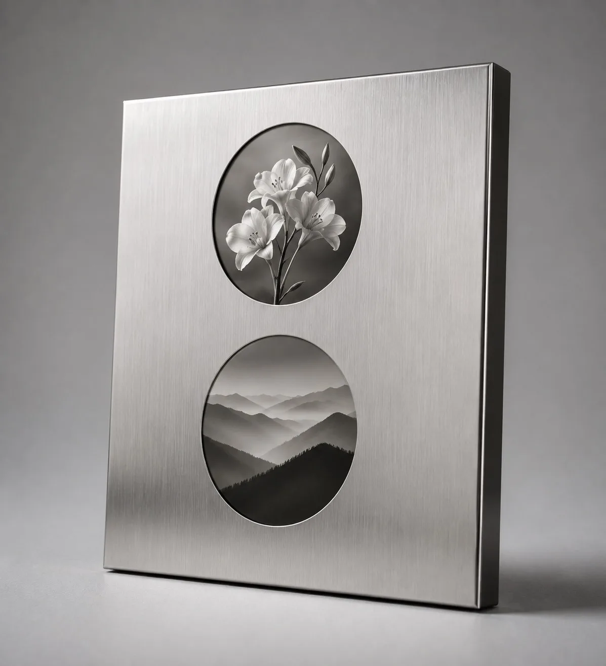 DUO |Paslanmaz Çelik İkili Fotoğraf Çerçevesi – Modern Metal Duvar Çerçevesi 40x40 cm — görsel 2