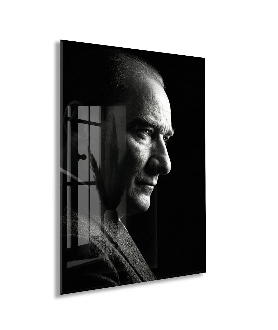 Mustafa Kemal Atatürk Siyah Beyaz Cam Tablo | 4 mm Temperli UV Baskılı Premium Duvar Dekoru-PeonyAta1301 — görsel 1
