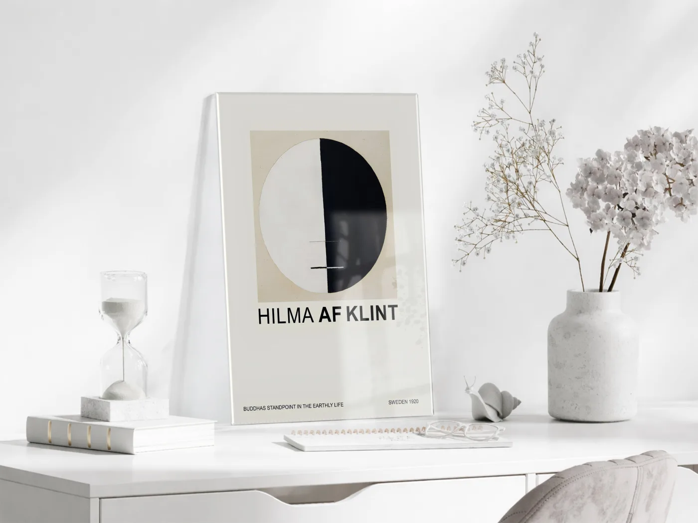 Hilma af Klint Minimal Soyut Cam Tablo | Geometrik Siyah Beyaz Modern UV Baskılı Temperli Cam Tablo - Peony165 — görsel 3