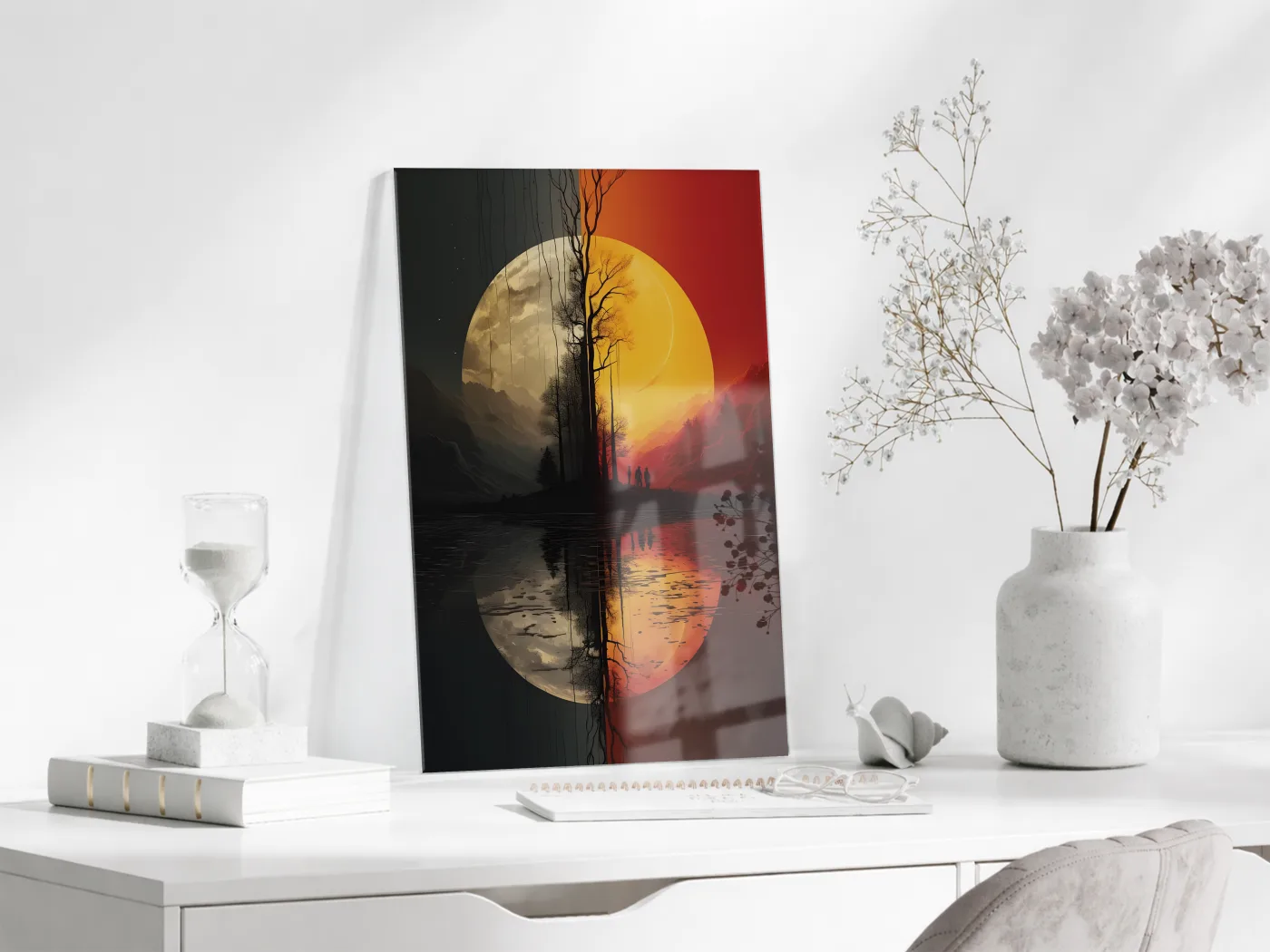 Modern Soyut Gün Batımı Cam Tablo – Minimalist Doğa Temalı UV Baskılı Temperli Cam Duvar Tablosu - Peony001 — görsel 3