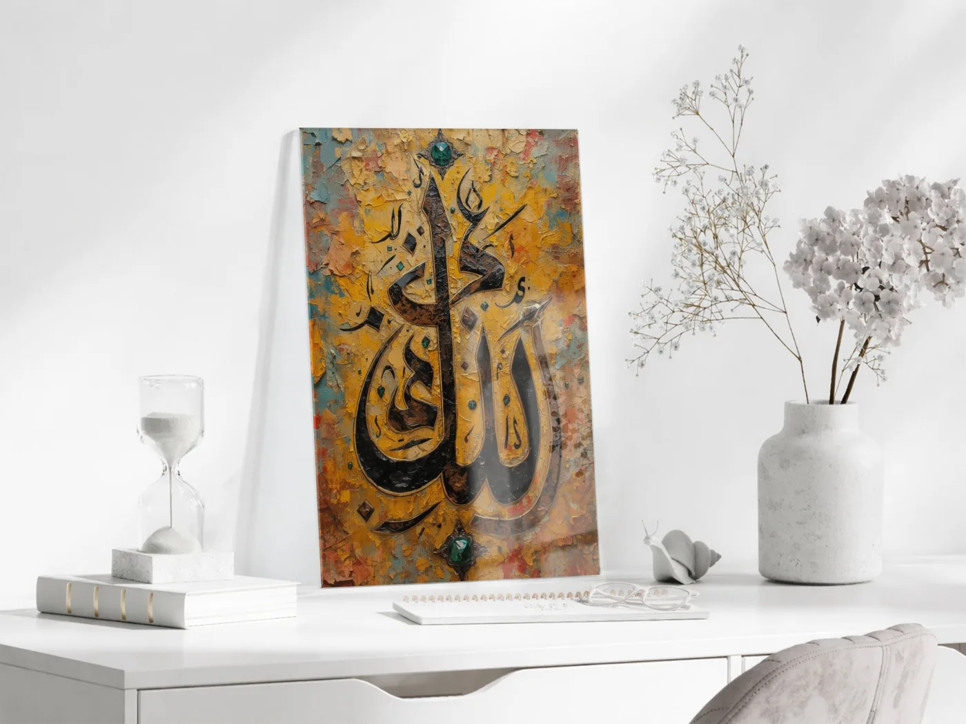 3D Efektli Allah Yazısı Tablo – Otantik ve Estetik İslami Dekor - PeonyDini207 — görsel 3