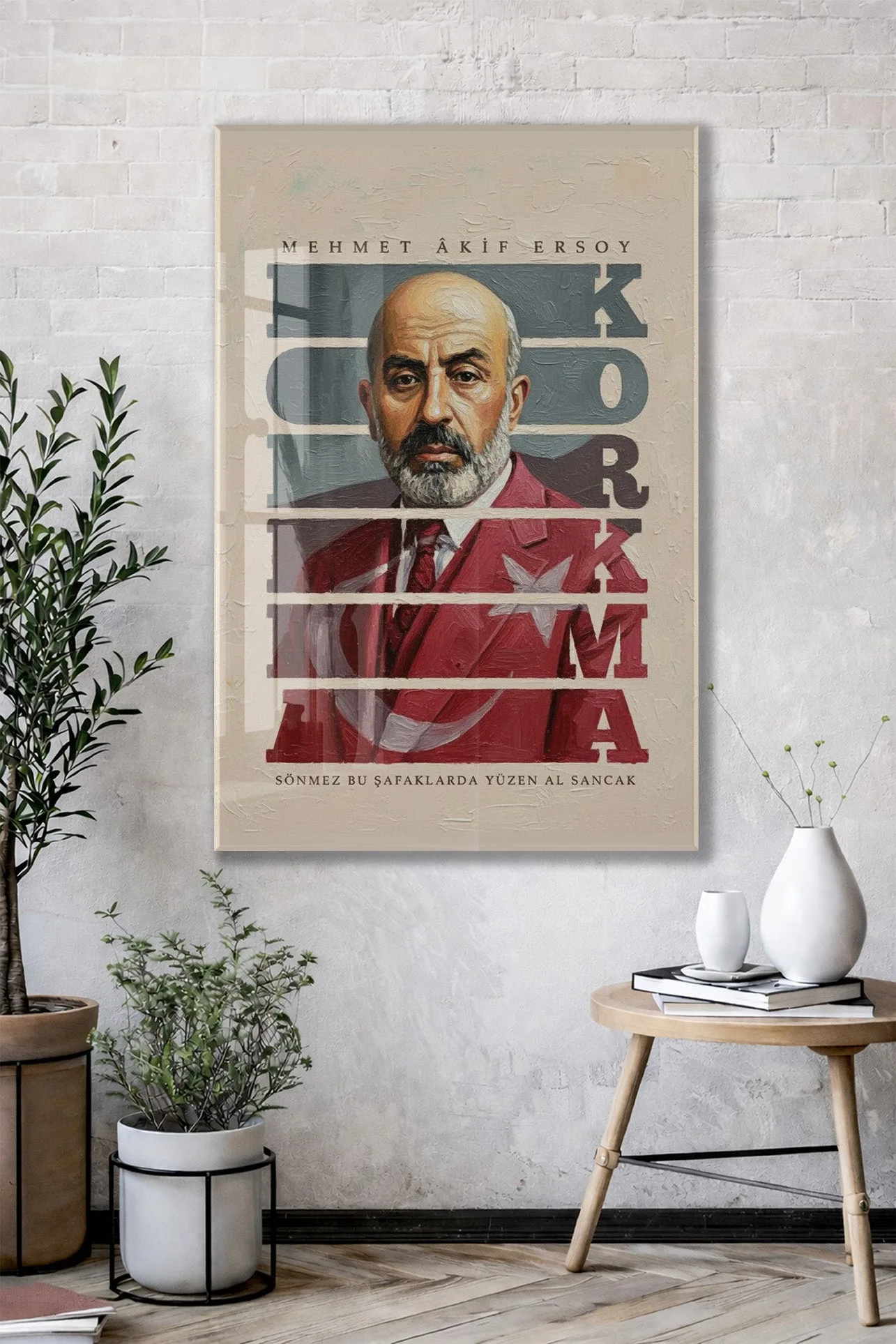 Mehmet Akif Ersoy Cam Tablo – “Korkma” Temalı Sanatsal Portre, 4 mm Temperli Cam Duvar Dekoru -PeonyAta052 — görsel 2