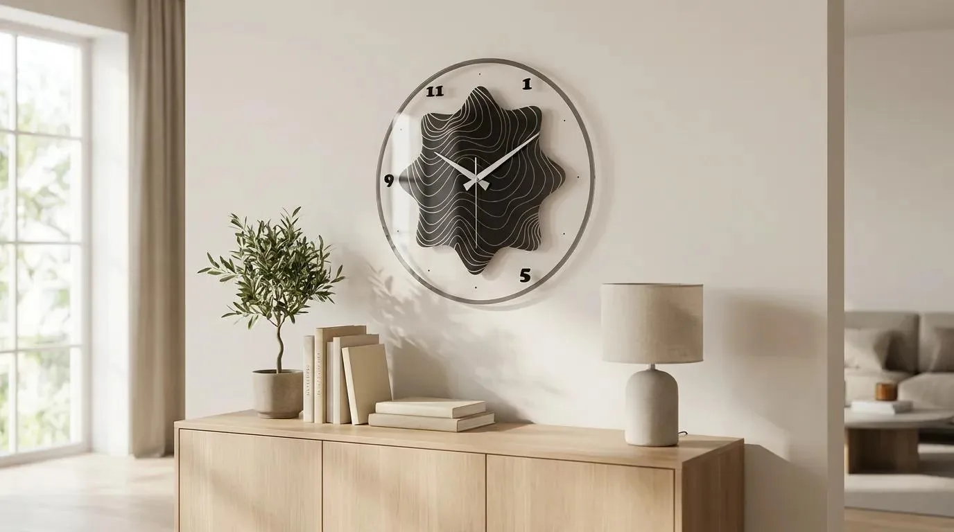 Contour | Pleksi Duvar Saati 40 cm | UV Baskılı Siyah Beyaz Modern Duvar Saati — görsel 4