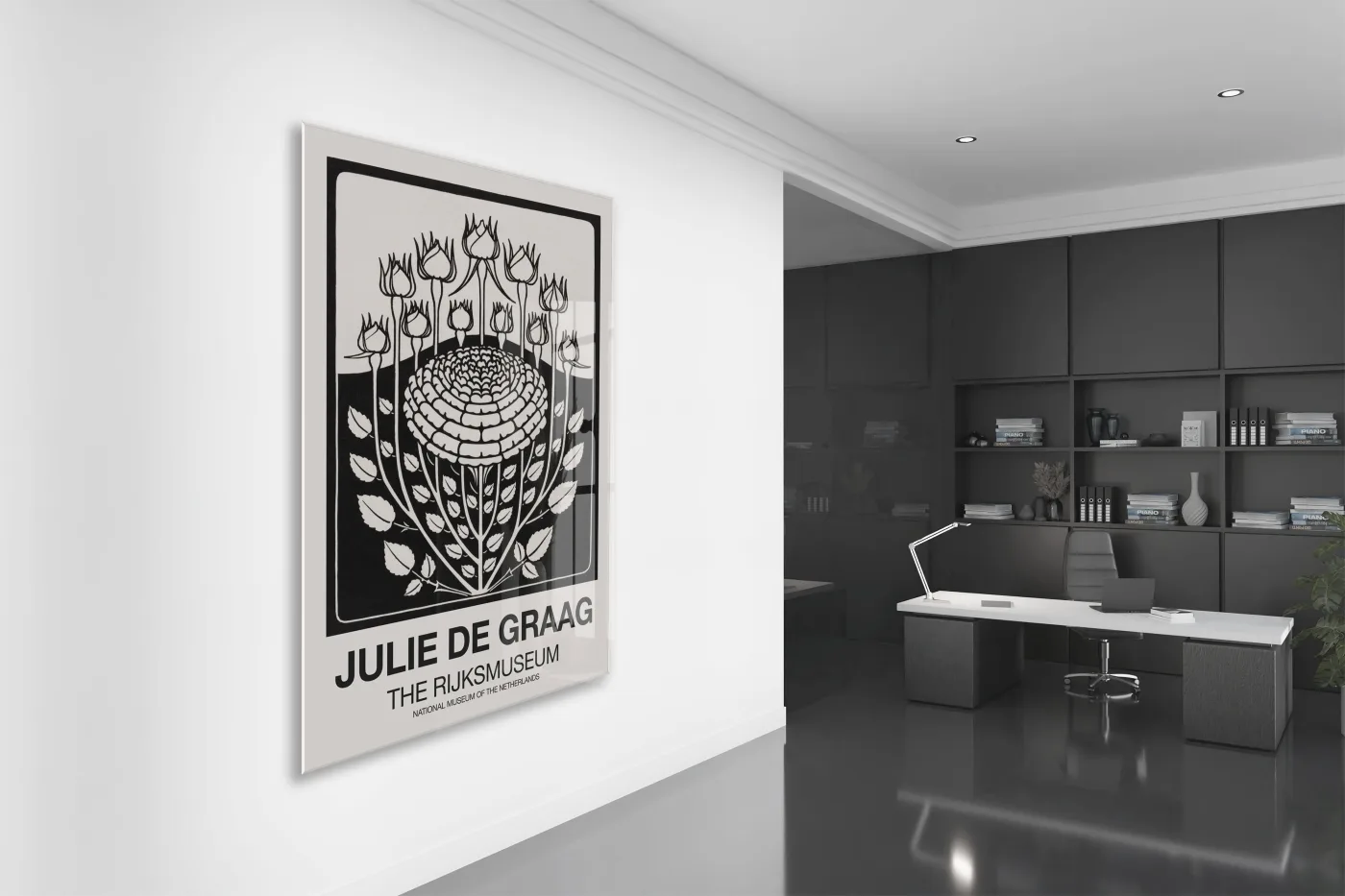 Siyah Beyaz Botanik Çiçek Cam Tablo | Minimal Modern Duvar Dekoru - Peony148 — görsel 4