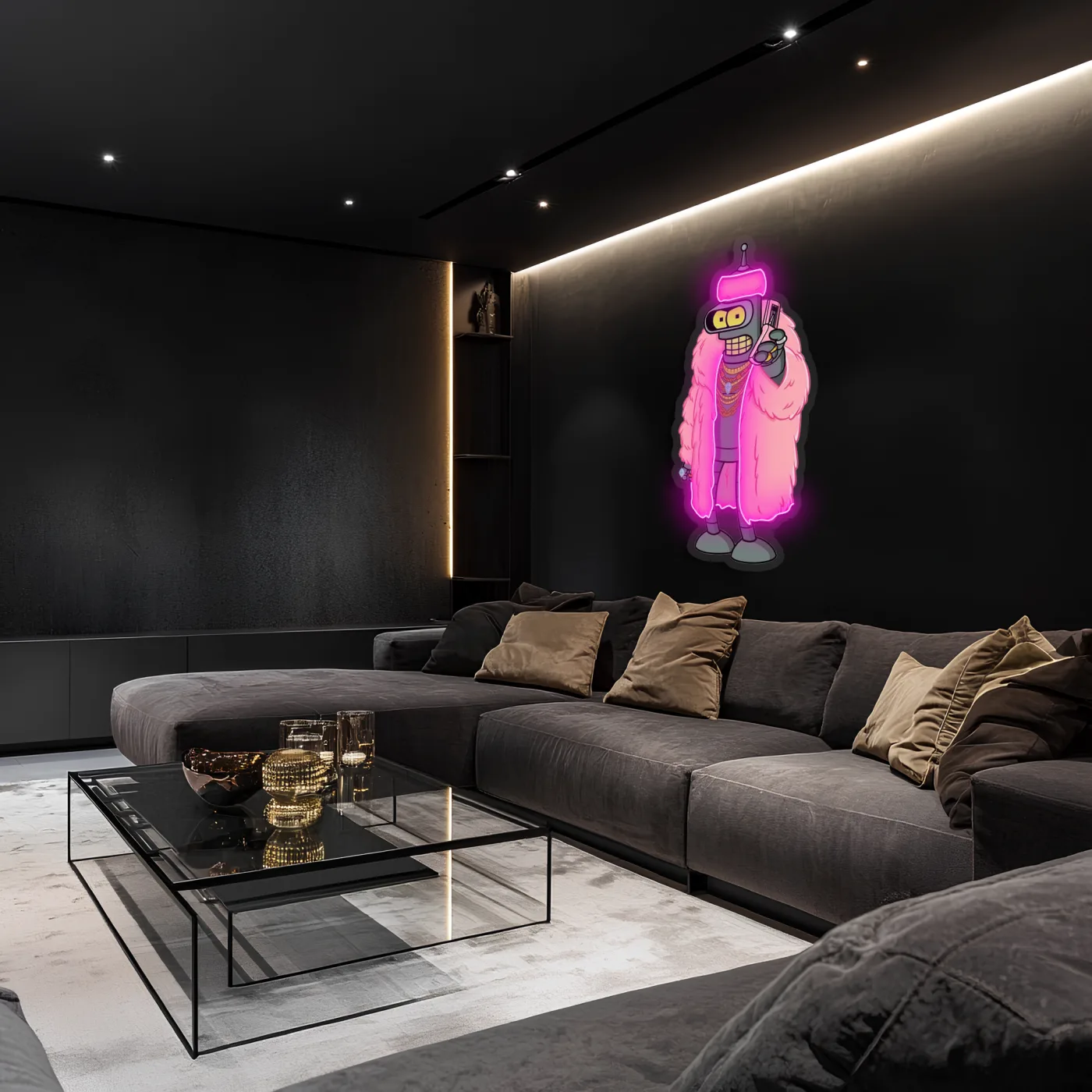 Pembe Ceketli Robot Neon Tablo | Oyun Odası LED Dekor — görsel 3