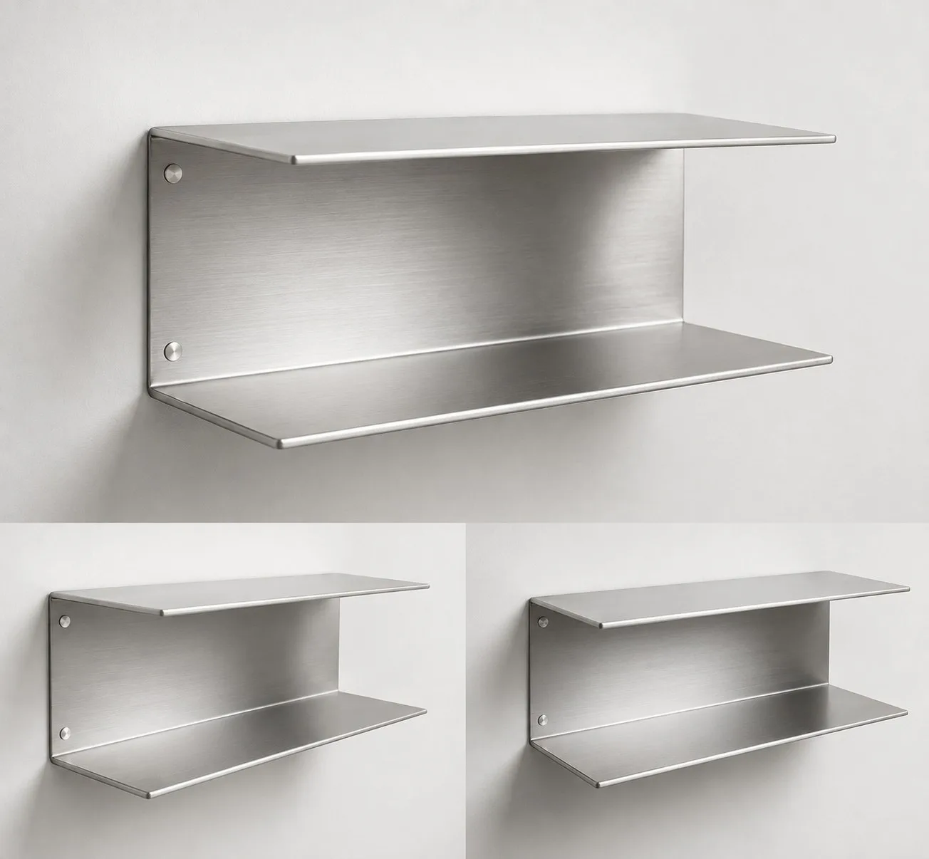 NIVO | Paslanmaz Çelik U Duvar Rafı – Fırçalı Metal Modern Dekoratif Raf — görsel 2