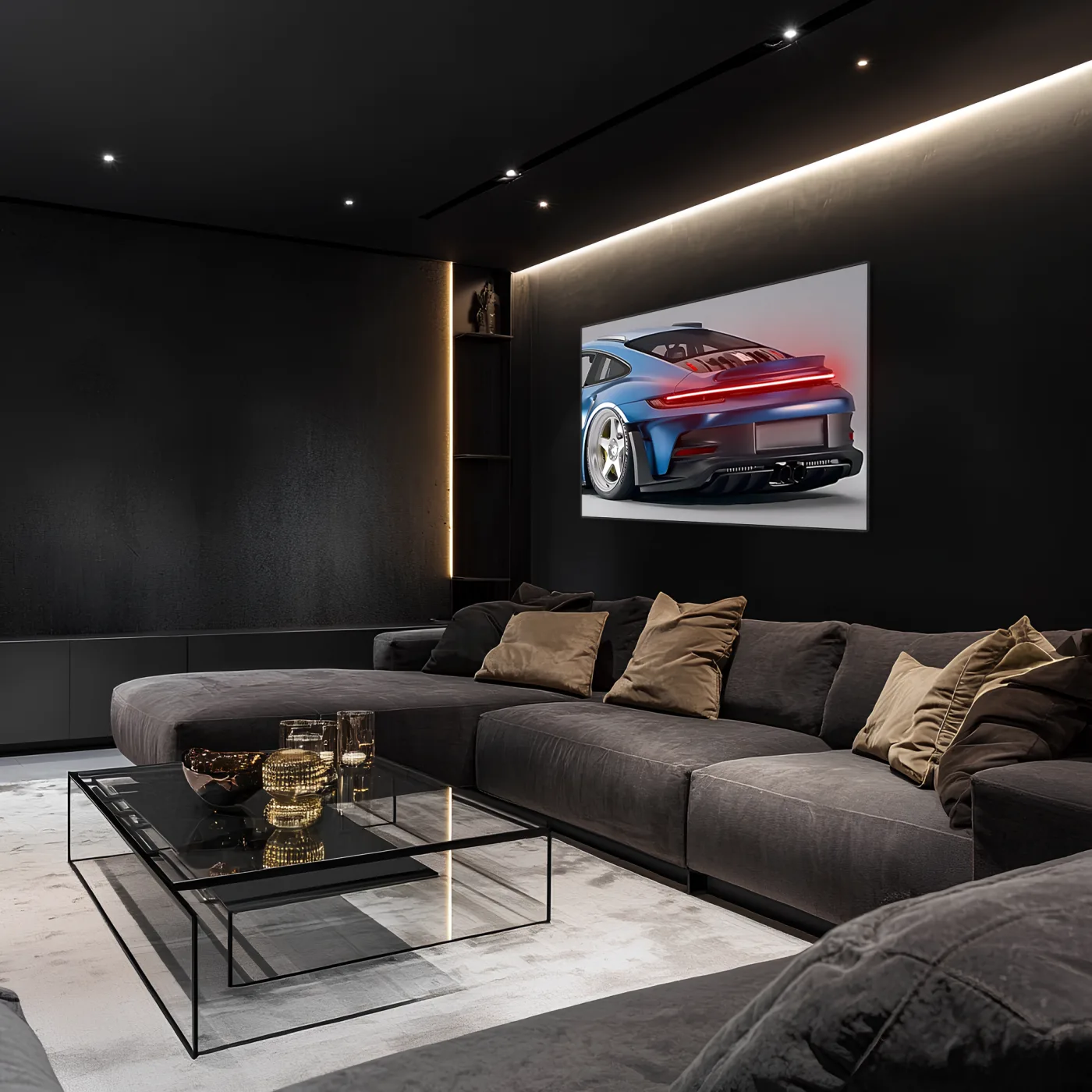 Mavi GT Tarzı Spor Araba UV Baskı Neon Duvar Dekoru | Pleksi Işıklı Tablo | Modern Ev ve Ofis Dekoru — görsel 3