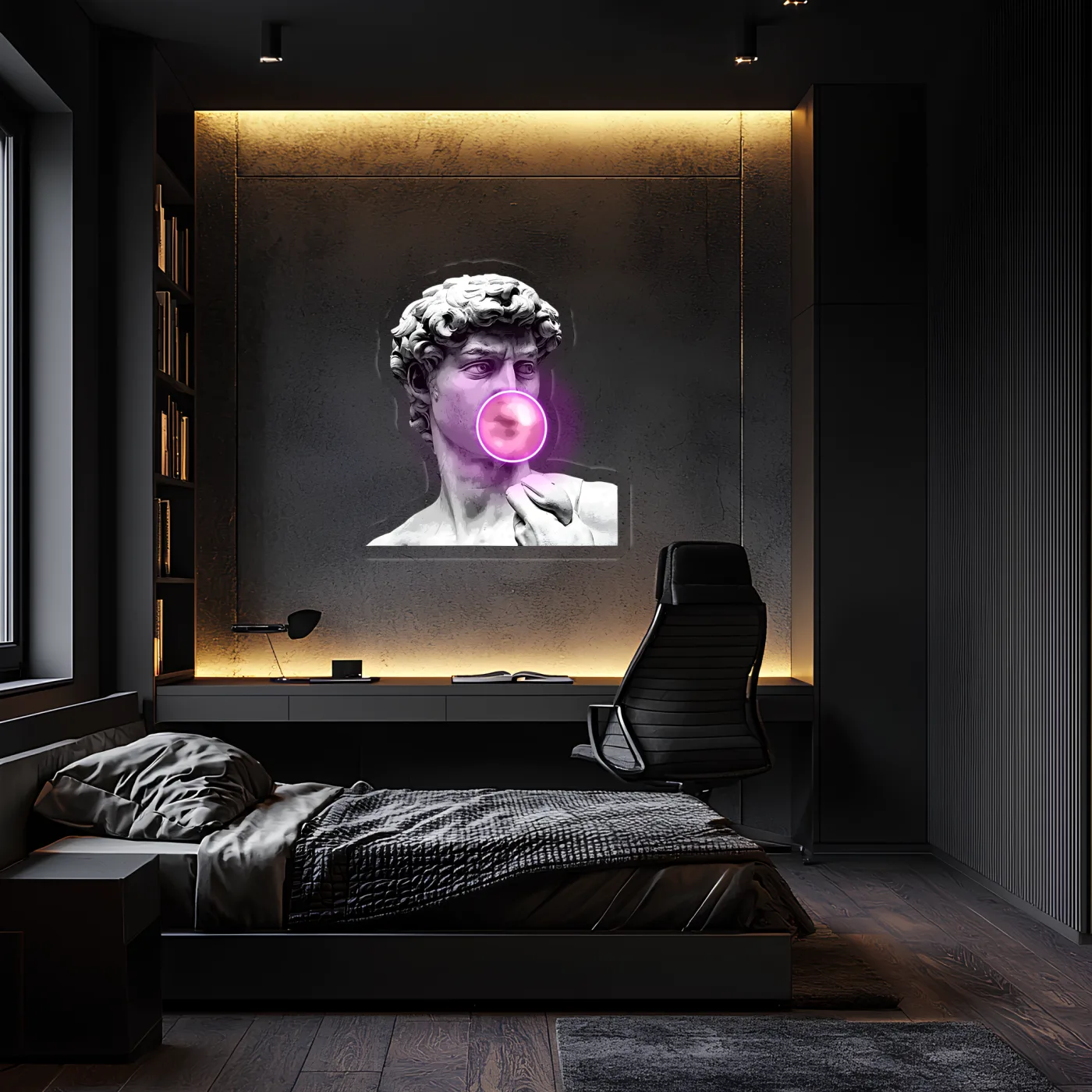 David Neon Duvar Dekoru | Klasik Sanat ve Modern LED Işıklı Tablo | UV Baskı Pleksi Neon | Gaming ve Ev Dekoru — görsel 1