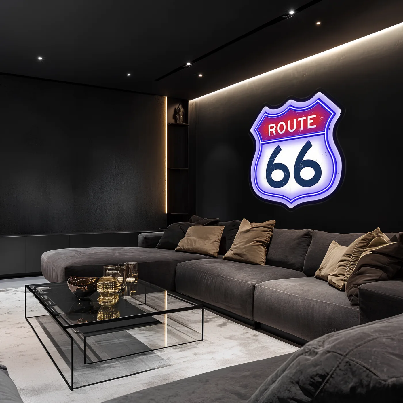 Route 66 Neon Duvar Dekoru | Retro Amerikan Karayolu Temalı LED Işıklı Tabela | Gamer & Bar Dekorasyonu — görsel 3