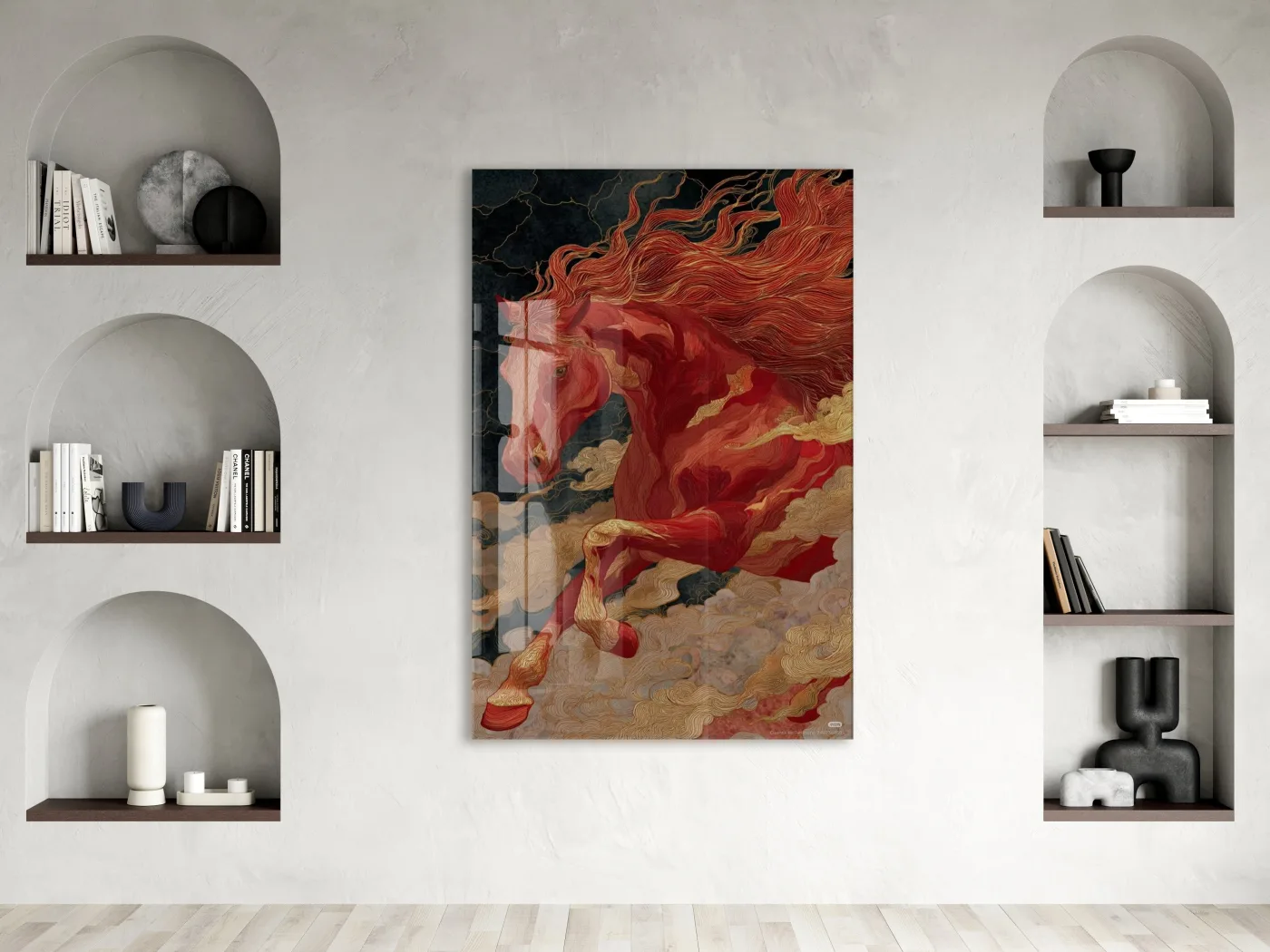 “Kızıl Rüzgâr” – Mitolojik At Figürlü Cam Tablo - Peony068 — görsel 2