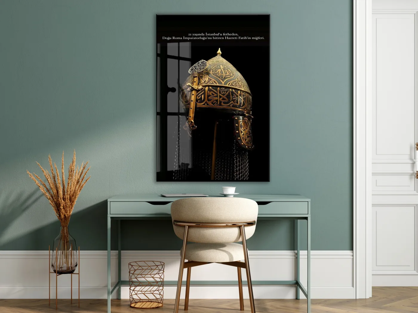 Fatih Sultan Mehmet Miğferi Cam Tablo – İstanbul’un Fethini Sembolize Eden Tarihi Duvar Dekoru - PeonyOsm003 — görsel 7
