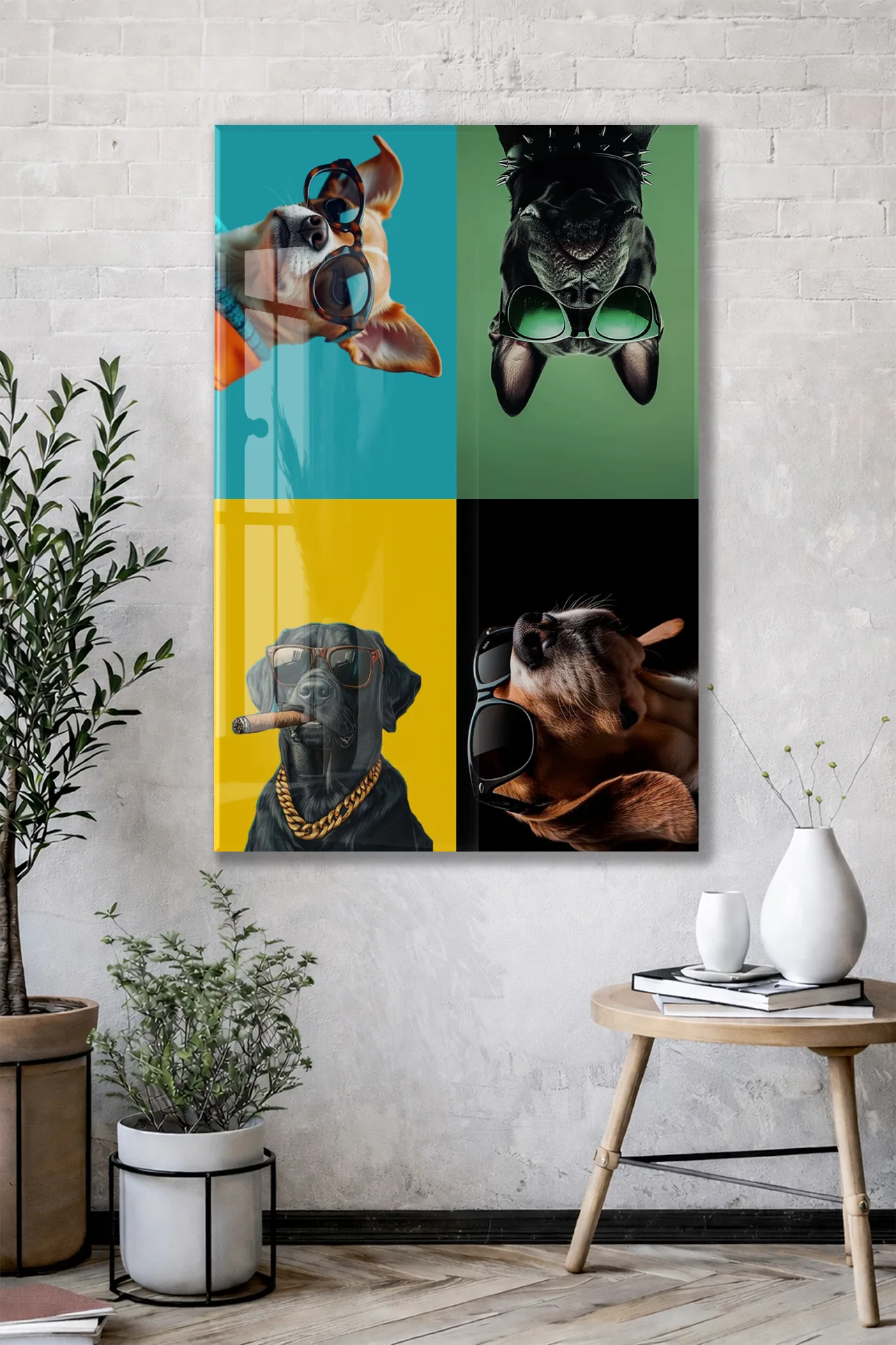 Cool Dogs – Dört Karakter, Tek Stil Pop Art Duvar Cam Sanatı- Peony053 — görsel 3