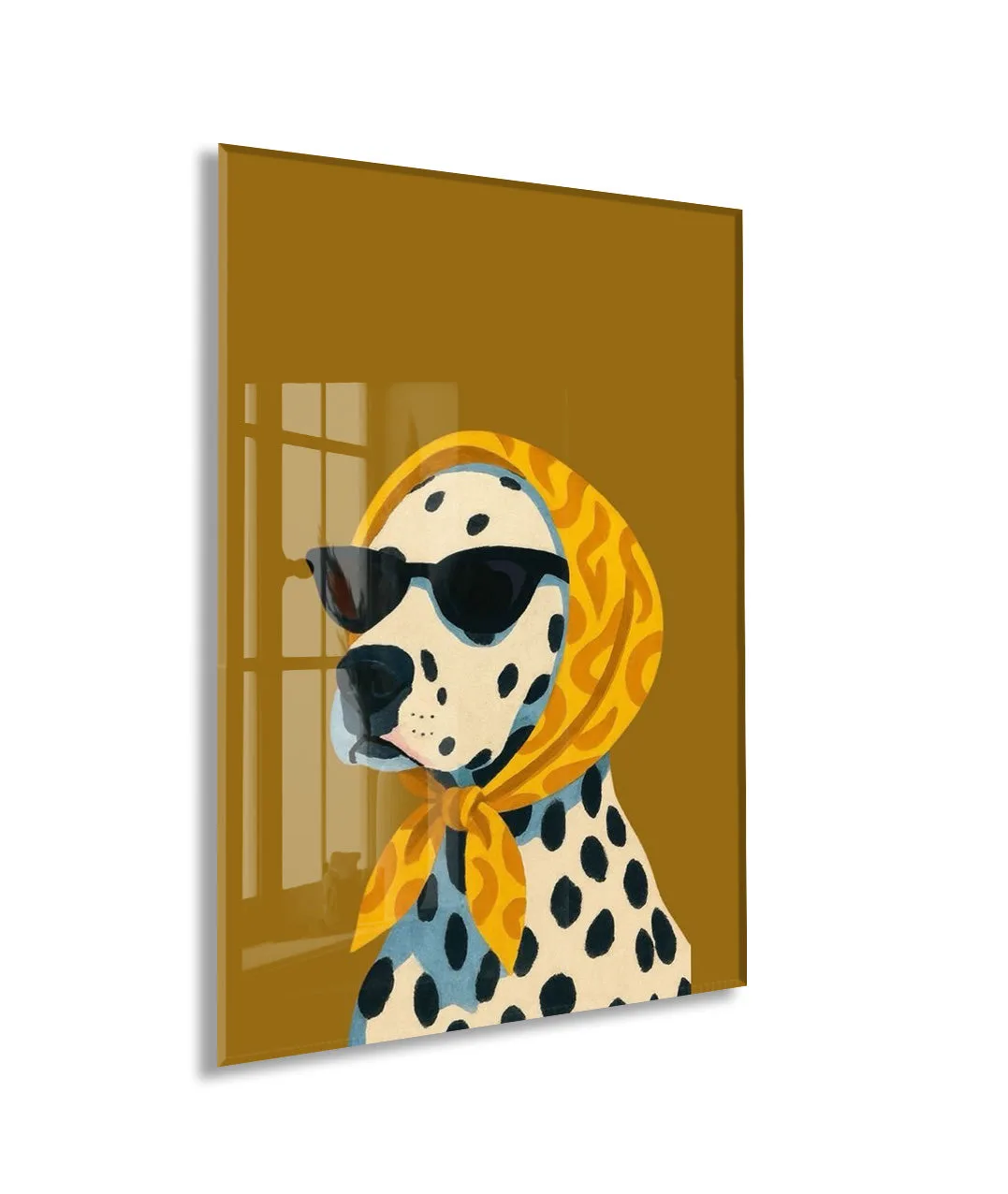 Retro Stil Köpek Tablosu – Hardal Zeminli Dekoratif Baskı - Peony126 — görsel 1
