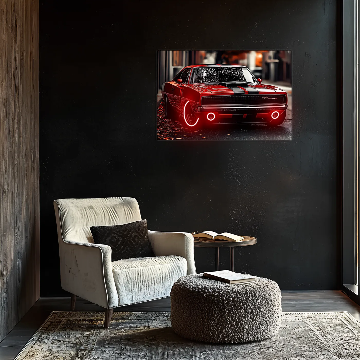 Kırmızı Charger Tarzı UV Baskı Neon Duvar Dekoru | Pleksi Işıklı Retro Araba Tablo | Gamer Room Duvar Sanatı — görsel 5