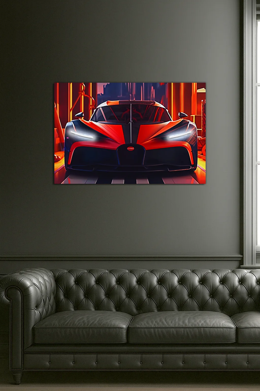 Kırmızı Bugatti Tarzı UV Baskı Neon Duvar Dekoru | Pleksi Işıklı Süper Araba Tablo | Gamer Room Duvar Sanatı — görsel 4
