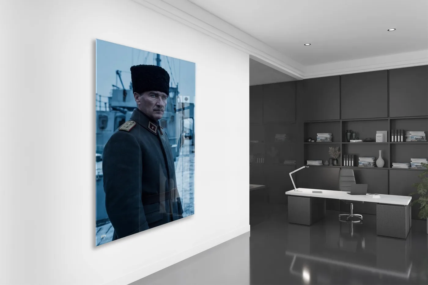 Atatürk Askerî Üniformalı Cam Tablo – Cephe ve Liderlik Temalı Premium Cam Duvar Tablosu -PeonyAta065 — görsel 5