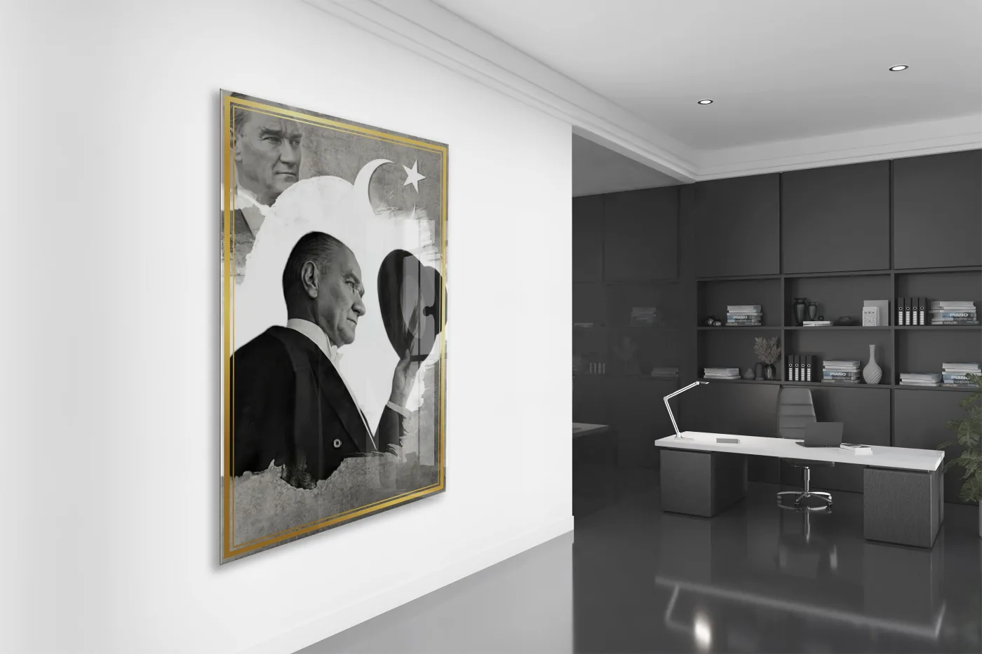 Şapkalı Mustafa Kemal Atatürk Cam Tablo | Sanatsal 4 mm Temperli UV Baskılı Duvar Dekoru -PeonyAta1306 — görsel 4