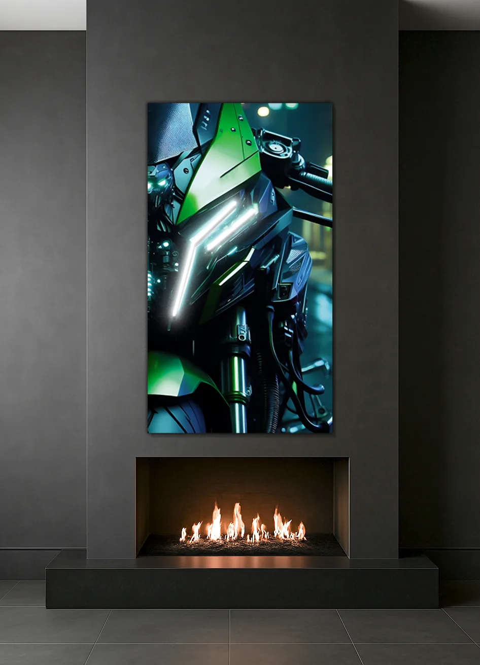 Motosiklet UV Baskı Neon Duvar Dekoru | Pleksi Üzeri LED Işıklı Tablo | Modern Motor Duvar Sanatı — görsel 1