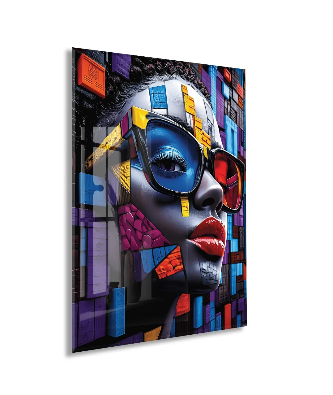 Geometrik Portre Soyut Cam Tablo – Modern Pop Art Stilinde UV Baskılı Temperli Cam Duvar Tablosu - Peony028 — görsel 1