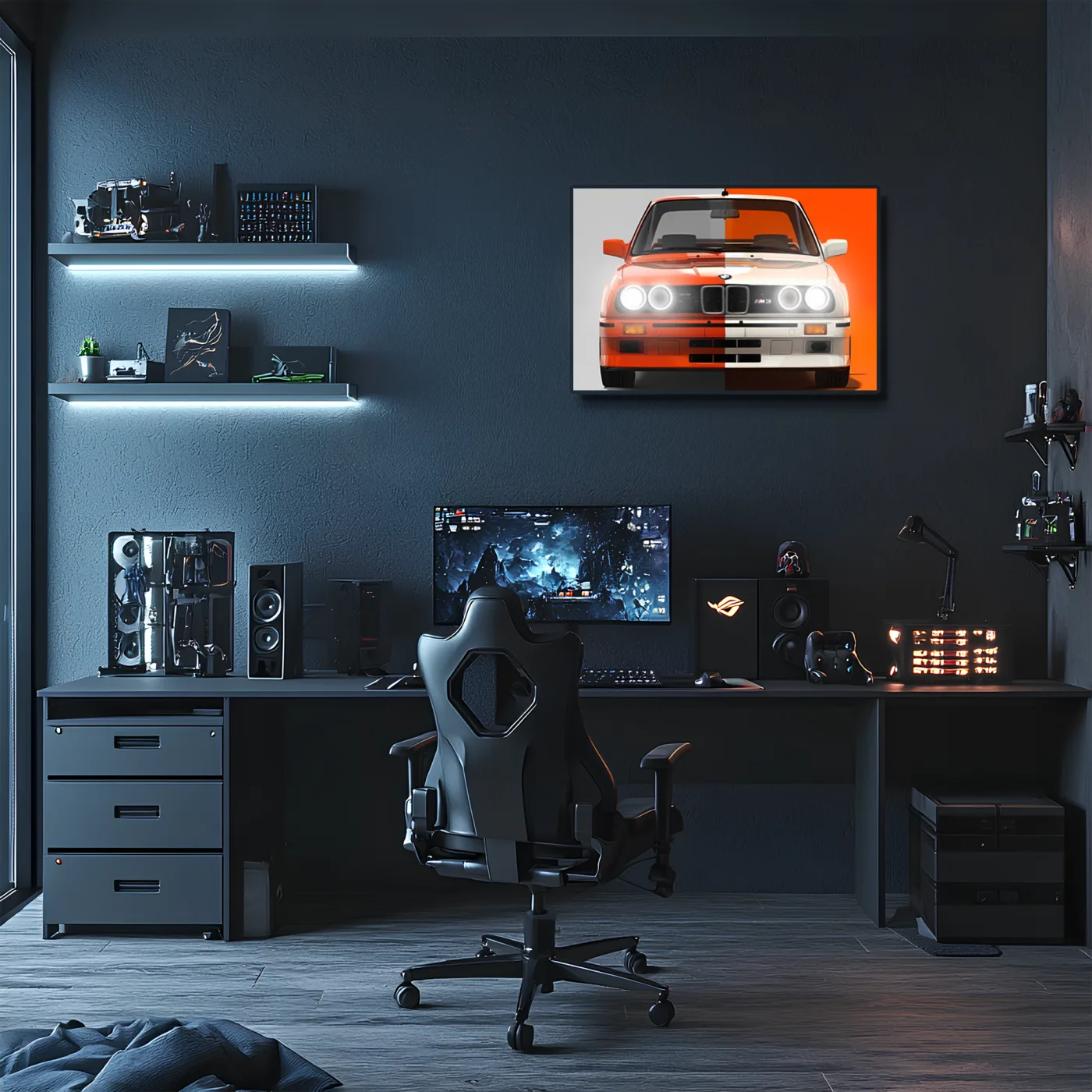 E30 BMW M Tarzı UV Baskı Neon Duvar Dekoru | Klasik Araba Pleksi Işıklı Tablo | Gamer Room Duvar Sanatı — görsel 2